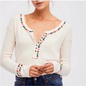 Free People We The Free Rainbow Henley Waffle Knit Top